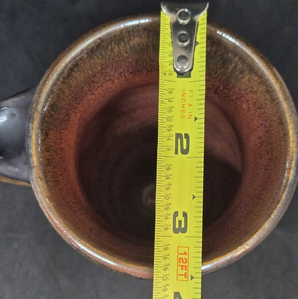 Studio Pottery Drip Glaze Thumb Grip Handle Footed Mug Cup Signed - Picture 15 of 15